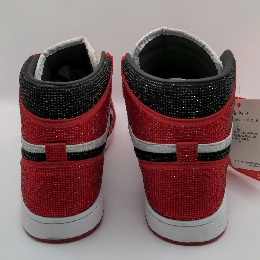 New Custom Crystal Iced Sneakers Red/White/Black Unbranded Bedazzled Sz 6 - Picture 4 of 16